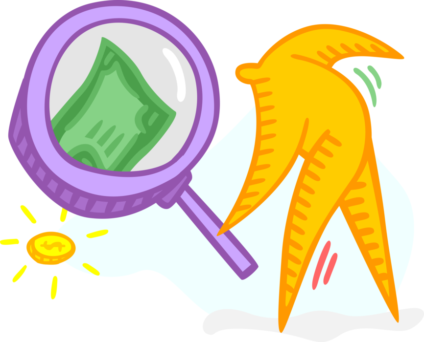 Vector Illustration of Magnification Through Convex Lens Magnifying Glass and Money