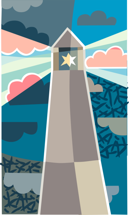 Vector Illustration of Lighthouse Beacon Emits Light as Navigational Aid for Maritime Vessels