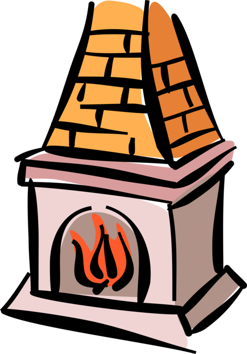 Vector Illustration of Fireplace Hearth with Burning Wood Fire