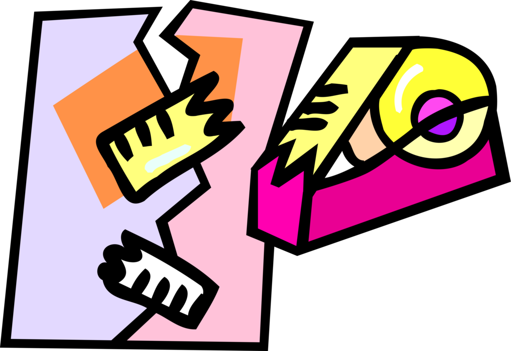 Vector Illustration of Adhesive Tape Dispenser with Torn or Ripped Paper