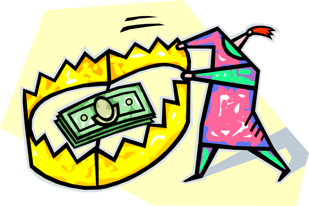 Vector Illustration of Setting Bear Trap with Cash Bait Dollar Paper Money Monetary Currency