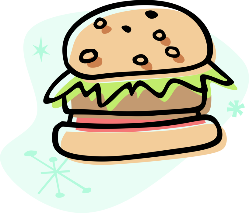 Vector Illustration of Fast Food Hamburger Meal in Bun