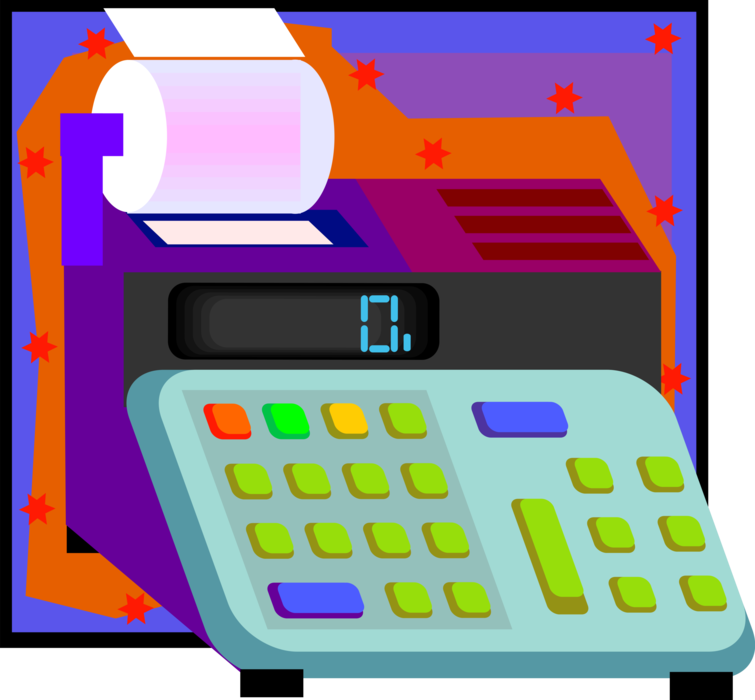 Vector Illustration of Adding Machine Calculator used for Bookkeeping Calculations