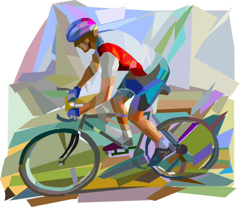 Vector Illustration of Cycle Enthusiast Rides Bicycle Outdoors in Summer