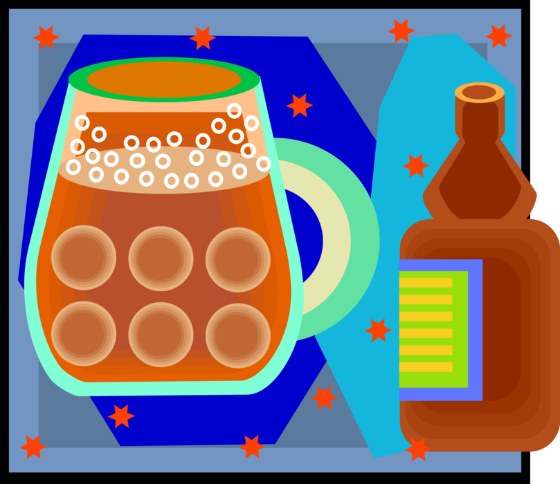 Vector Illustration of Alcohol Beverage Beer Bottle with Beer Mug
