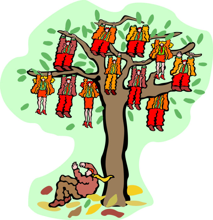 Vector Illustration of Deciduous Forest Tree with Office Workers About to Fall Like Leaves in Autumn