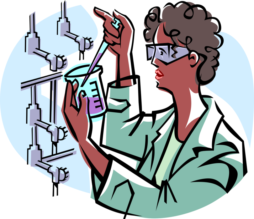Vector Illustration of Laboratory Chemist Scientist with Pipette Transferring Liquid in Glassware Beaker