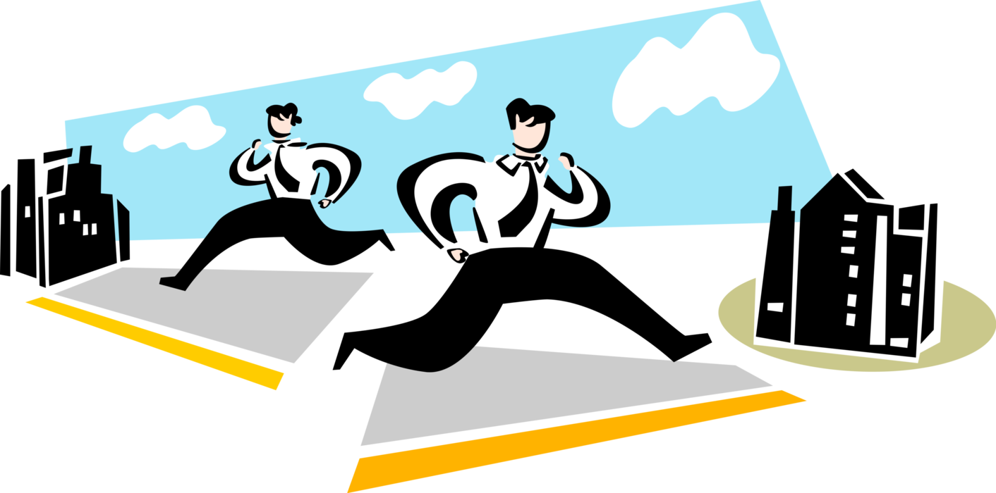 Vector Illustration of Businessmen Running Between Economic Markets
