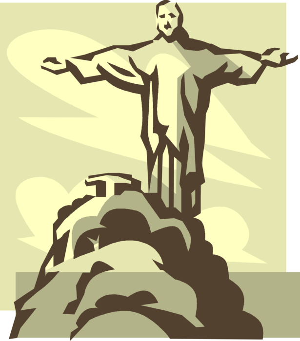 Vector Illustration of Christ the Redeemer in Rio de Janeiro Brazil Monument Atop Corcovado Granite Dome