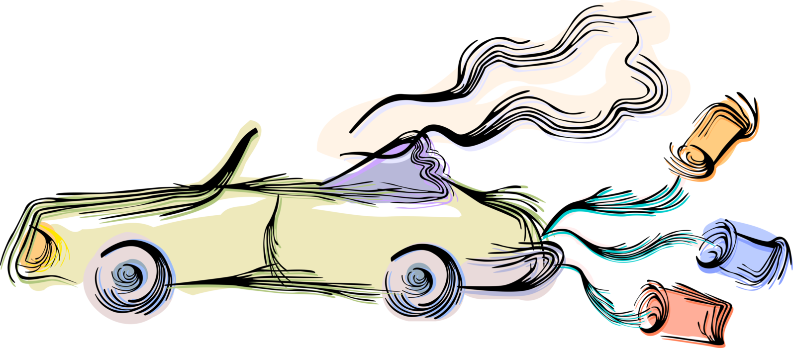 Vector Illustration of Bride and Groom Wedding Car Vehicle Honeymoon Automobile
