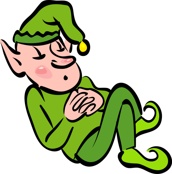 Vector Illustration of Festive Season Christmas Mythological Elf Creature Snoozing 