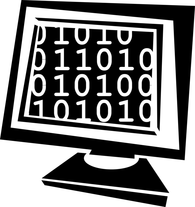 Vector Illustration of Computer Monitor Screen with Binary Code 