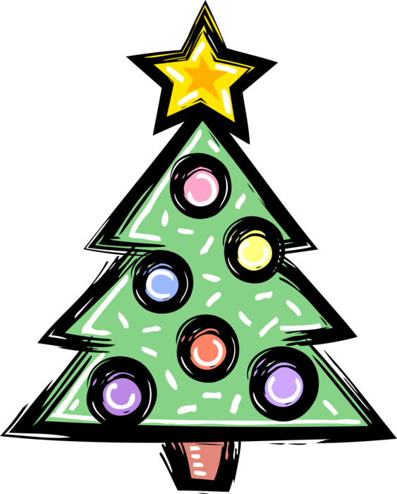 Vector Illustration of Evergreen Christmas Tree with Decoration Ornaments