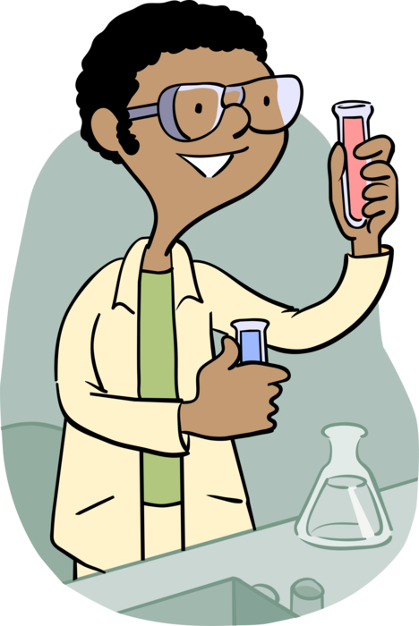 Vector Illustration of Laboratory Scientist Researcher with Science Glassware Test Tubes