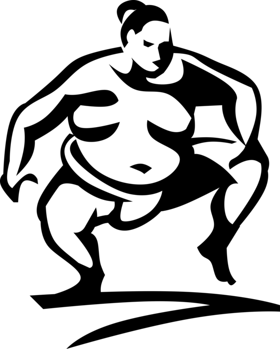 Vector Illustration of Japanese Sumo Wrestler Wrestles in Competition