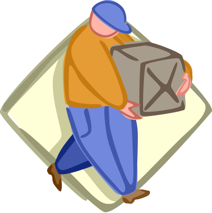 Vector Illustration of Warehouse Worker Carries Heavy Package