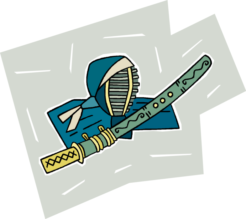 Vector Illustration of Feudal Japan Mercenary Ninja Warrior with Japanese Katana Samurai Sword