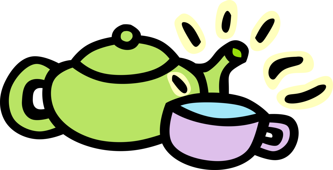 Vector Illustration of Teapot Serves Freshly Steeped Tea and Tea Cup