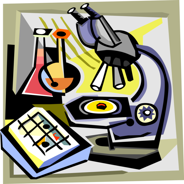 Vector Illustration of Laboratory Microscope with Science Glassware Test Tubes