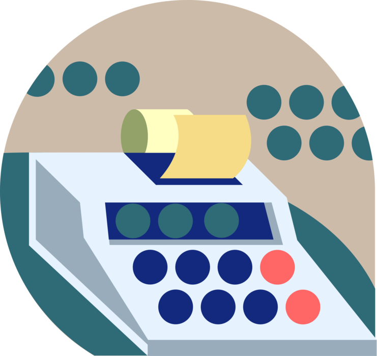 Vector Illustration of Adding Machine Calculator used for Bookkeeping Calculations