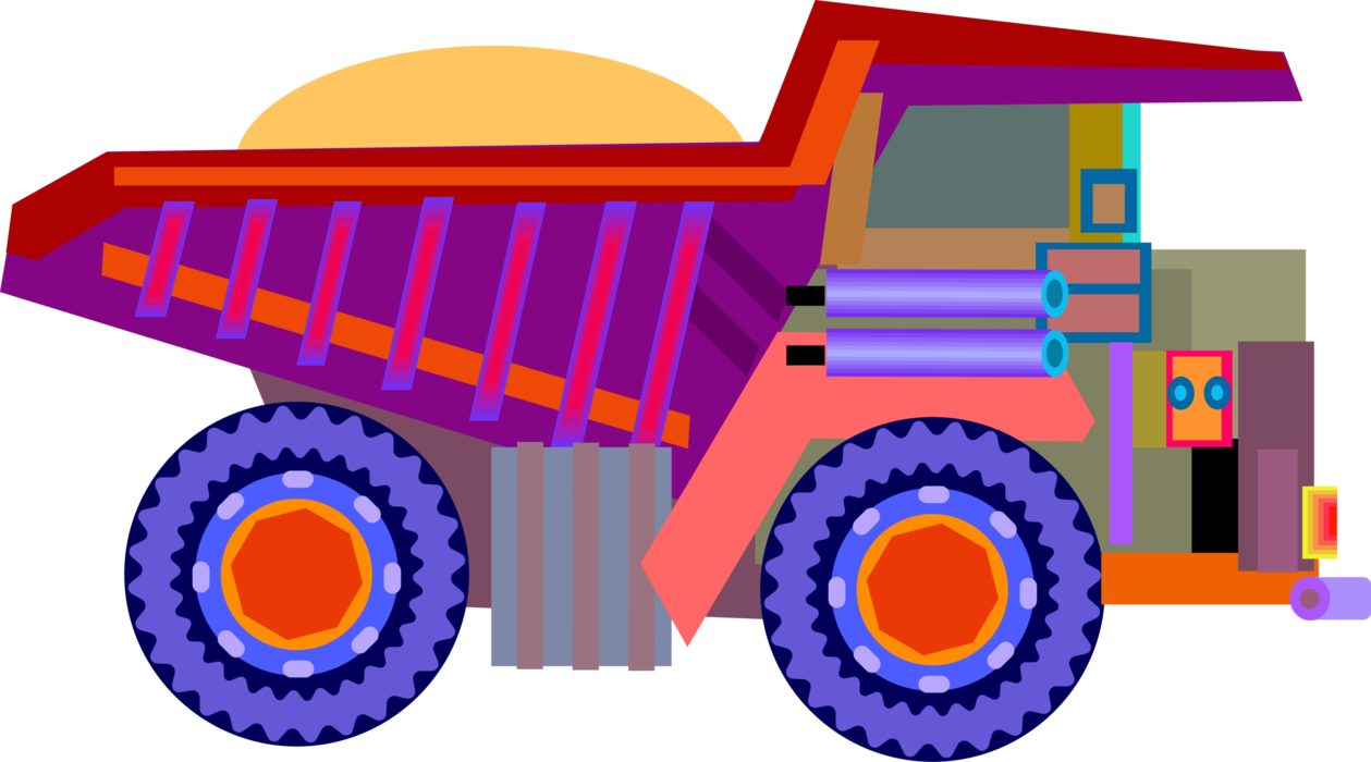 Vector Illustration of Heavy Machinery Construction Equipment Dump Truck Transports Loose Material