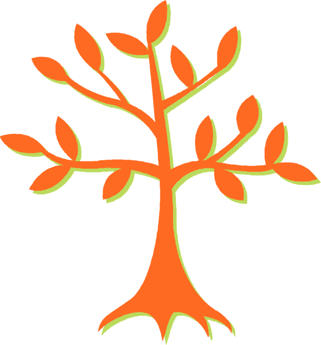 Vector Illustration of Deciduous Forest Tree Trunk and Foliage Leaves