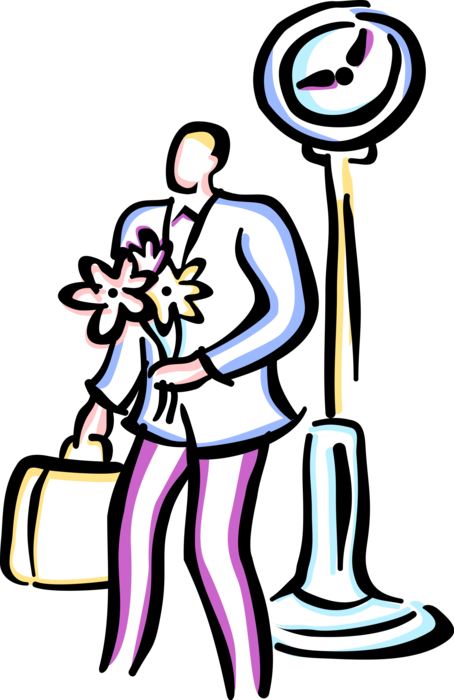 Vector Illustration of Businessman with Bouquet of Flowers