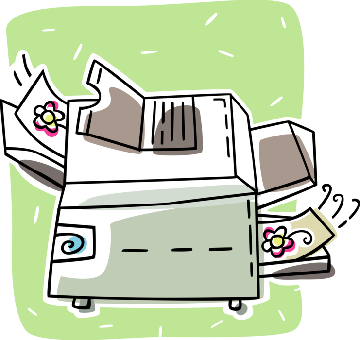 Vector Illustration of Office Photocopier Copies and Prints Documents
