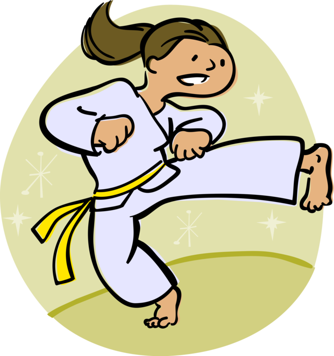 Vector Illustration of Self-Defense Martial Artist Performs Side Karate Kick 