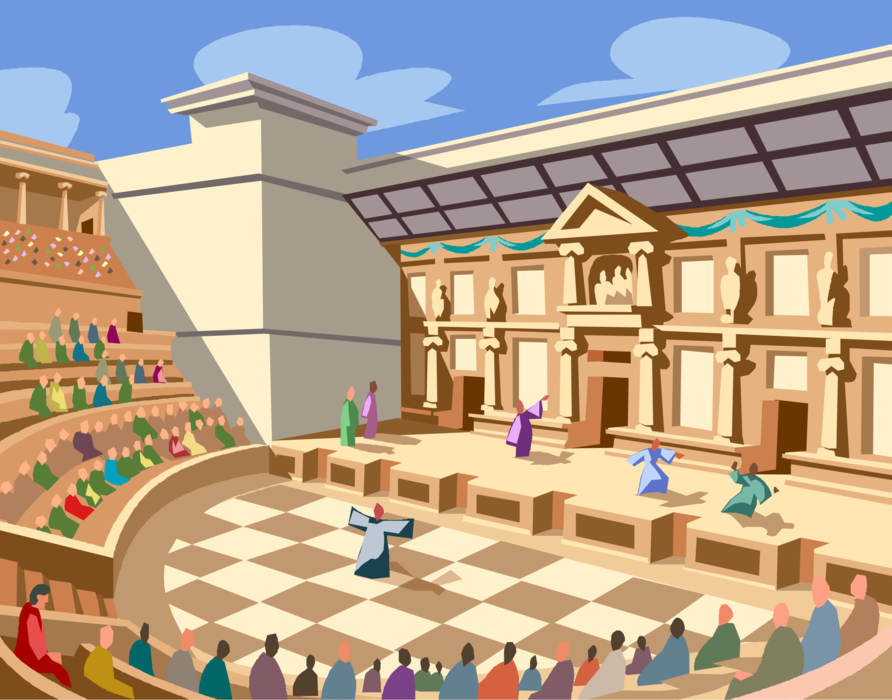 Vector Illustration of Ancient Rome Roman Amphitheatre Theatre or Theater Proscenium and Auditorium