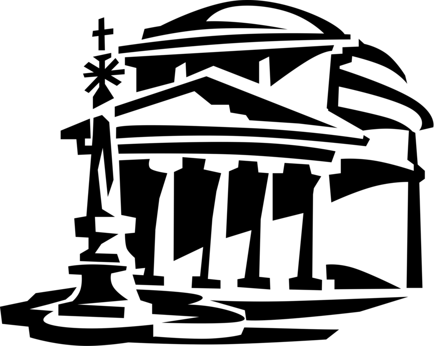 Vector Illustration of The Pantheon Ancient Roman Temple, Piazza della Rotonda in Rome, Italy