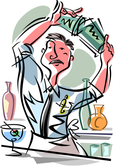 Vector Illustration of Barroom Bartender Serves Alcohol Beverage Cocktail Drinks at Bar