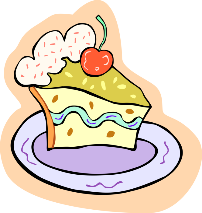 Vector Illustration of Sweet Dessert Baked Cake with Cherry