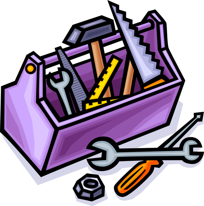 Vector Illustration of Woodworking and Building Construction Toolbox with Tools
