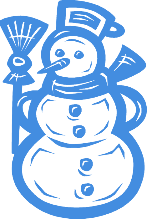 Vector Illustration of Snowman Anthropomorphic Snow Sculpture with Carrot Nose and Broomstick