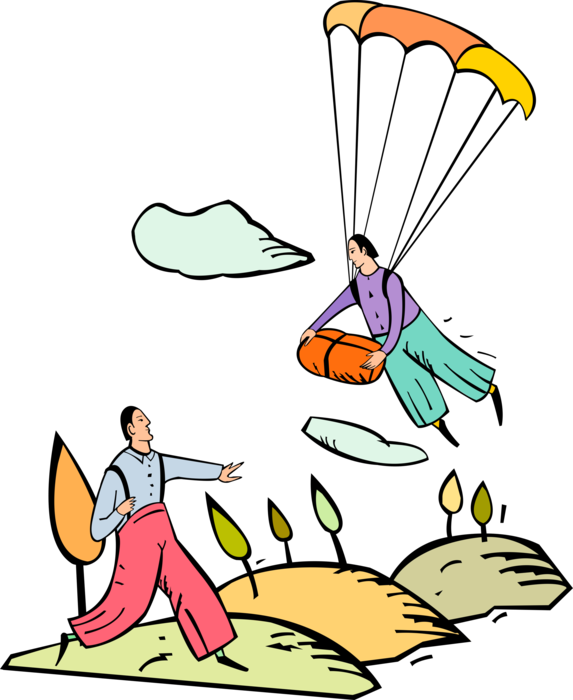 Vector Illustration of Coming to Rescue by Parachute