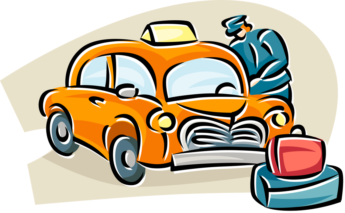 Vector Illustration of Taxicab Taxi or Cab Vehicle for Hire Automobile Motor Car with Luggage