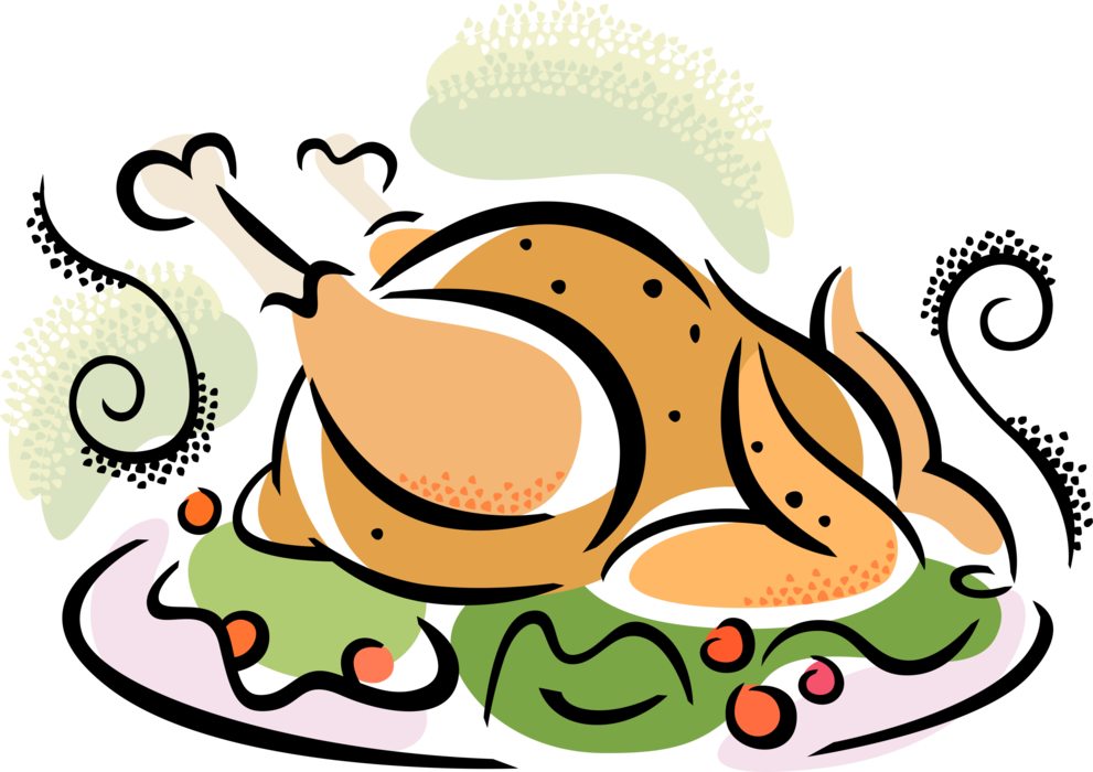 Vector Illustration of Poultry Roast Turkey Dinner