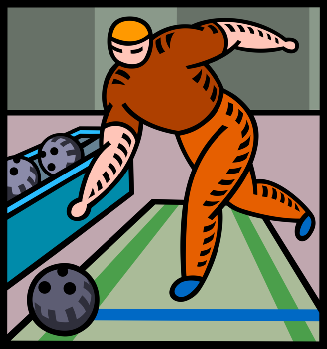 Vector Illustration of Bowling Alley Bowler Bowls Ball
