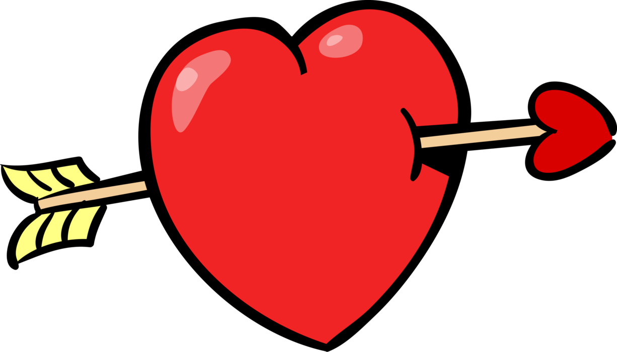 Vector Illustration of Valentine's Day Sentimental Love Heart and Piercing Arrow Expression of Affection