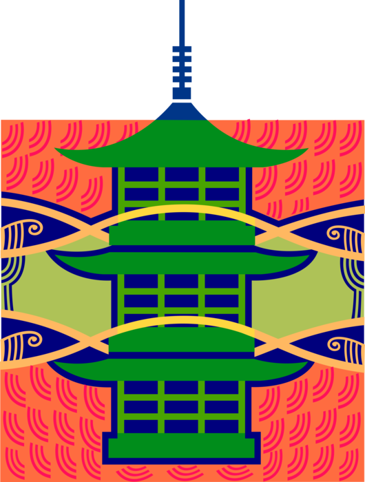 Vector Illustration of Japanese Pagoda Temple or Sacred Structure