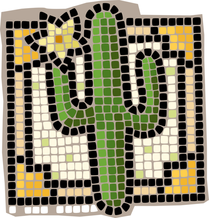 Vector Illustration of Decorative Mosaic Desert Succulent Cactus in Bloom with Flower