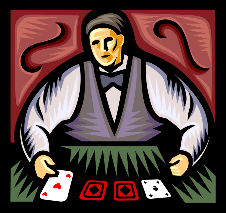 Vector Illustration of Casino Gambling Card Dealer Deals Playing Cards