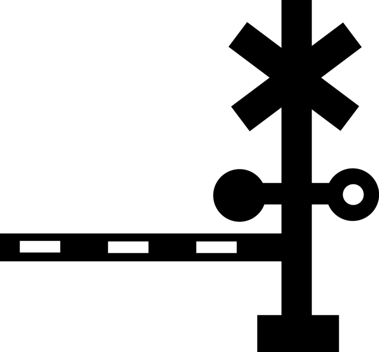 Vector Illustration of Railroad Rail Transport Speeding Locomotive Railway Train Level Crossing Gate