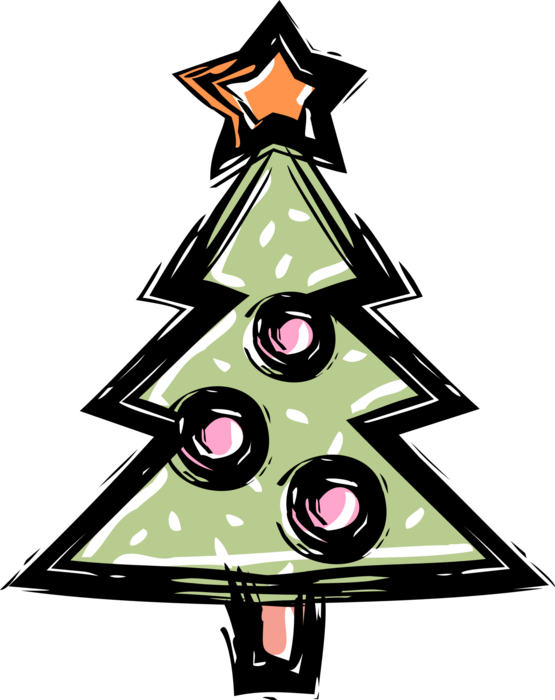 Vector Illustration of Festive Season Christmas Tree with Decorations and Ornaments