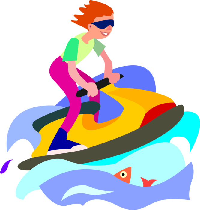 Vector Illustration of Personal Watercraft Personal Watercraft Water Sports Jet Skiers on Sea-Doo Jet Ski