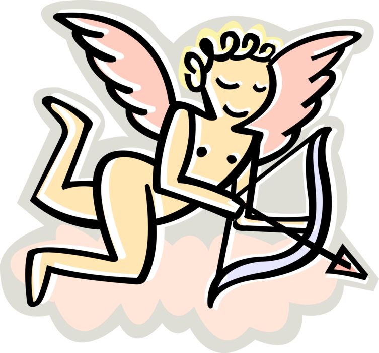 Vector Illustration of Cupid Archer God of Desire and Erotic Love Angel with Wings and Archery Bow and Arrow