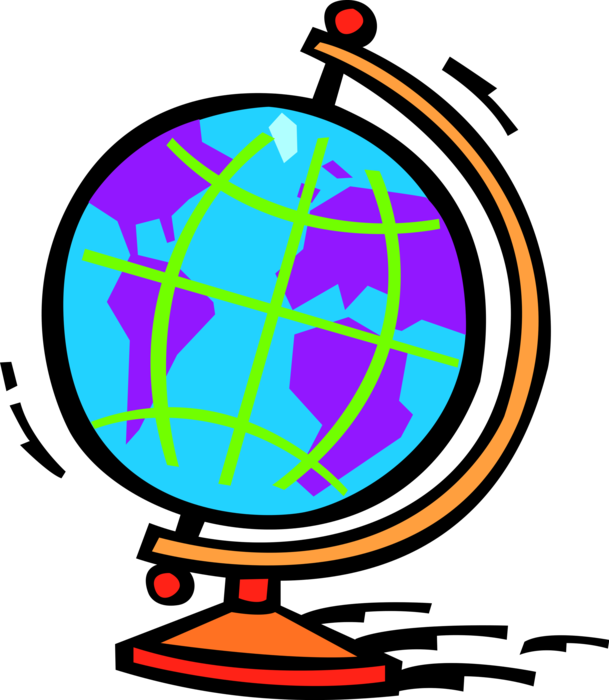 Vector Illustration of Three-Dimensional, Spherical, Scale Model Terrestrial Geographical World Globe