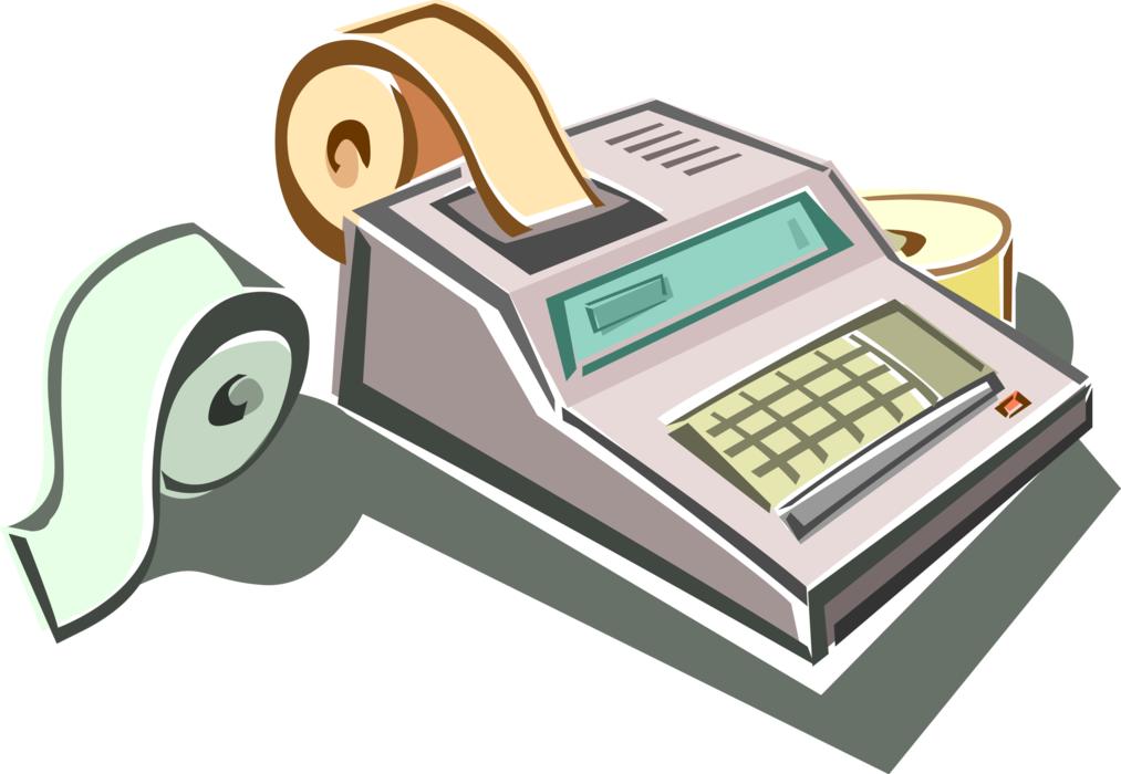 Vector Illustration of Calculator Adding Machine Electronic Device Performs Basic Operations of Mathematics