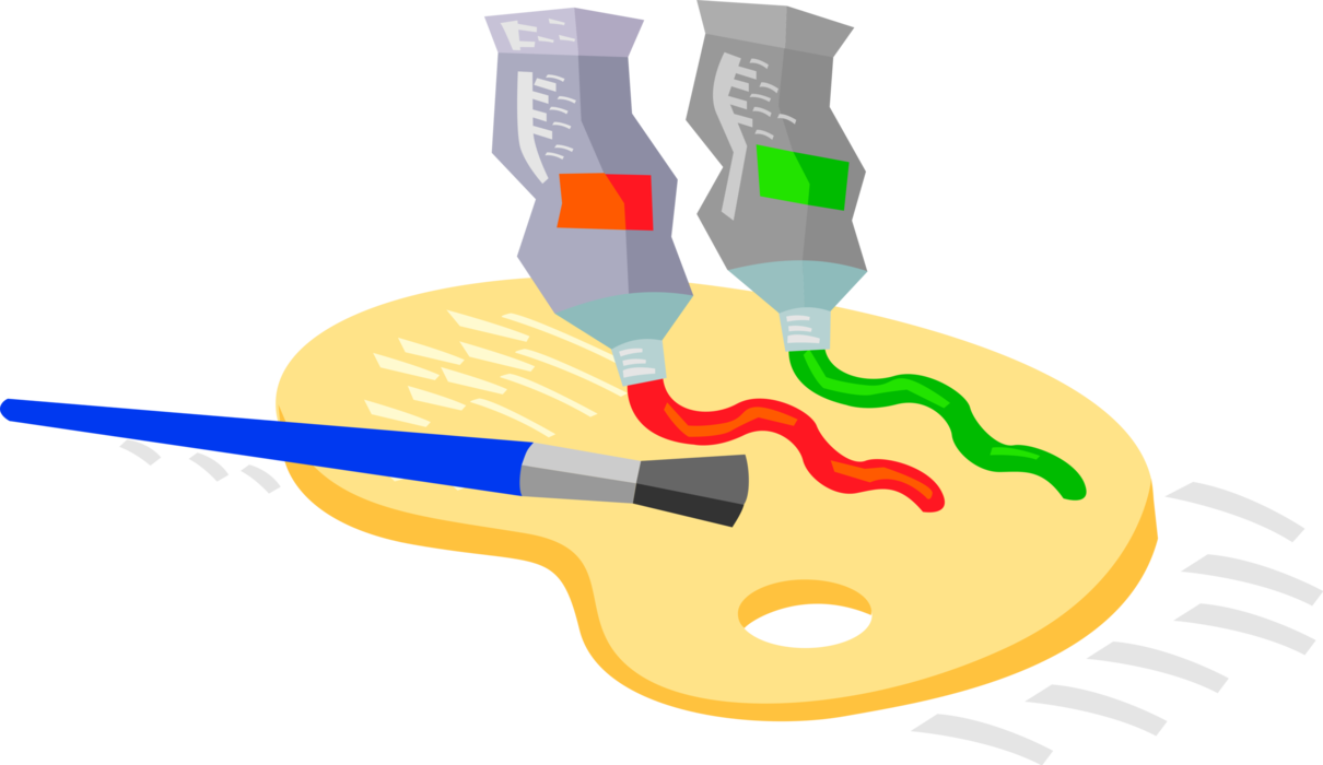 Vector Illustration of Visual Arts Artist's Tubes of Paint and Brush with Palette